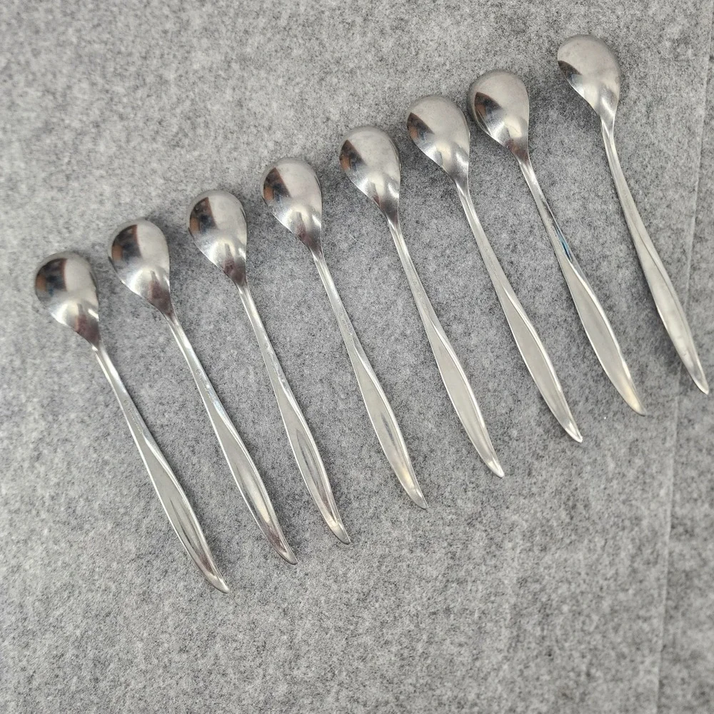 Gorham Stainless Steel Iced Tea Spoons Set of 8 Mid Century Modern Silver 7.5in
